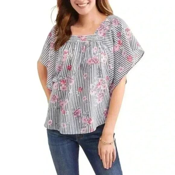 Time and Tru Women’s Striped Floral Blouse, Size M (8-10) - Picture 1 of 14